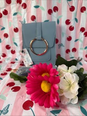 Sky Blue Crossbody Bag with Gold Ring Accent